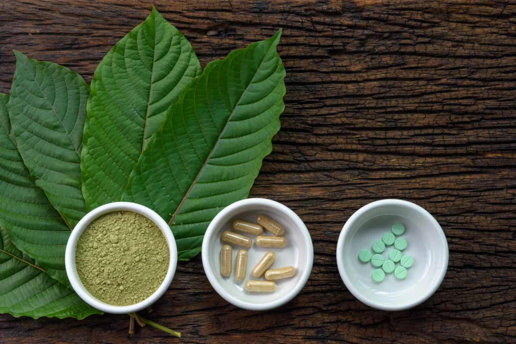 Kratom leaves, powder, capsules and tablets