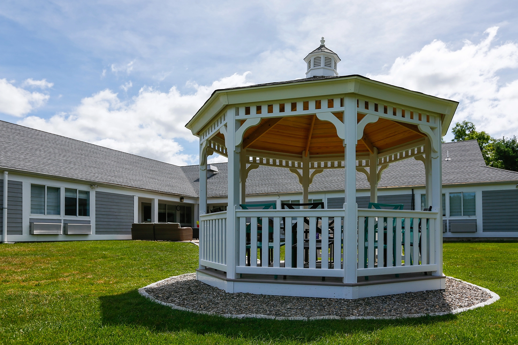 Gazebo on the lawn beside the Lighthouse treatment facility buildings