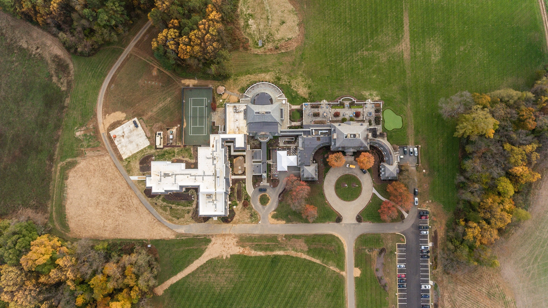 Aerial view of a large estate.