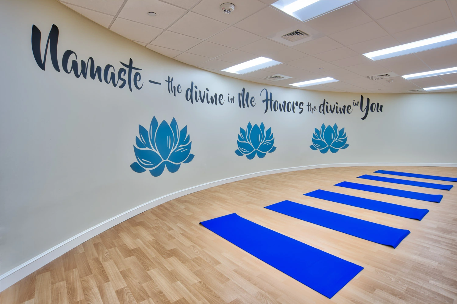 Yoga studio with mats and decor